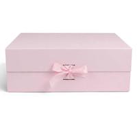 Emartbuy Pink Flat Pack Magnetic Gift Box with Ribbon 39 x 28 x 17.8 cm | Fits Premium Hampers & Large Gifts - Birthdays Weddings Christmas Corporate Gifting Trade Wholesale