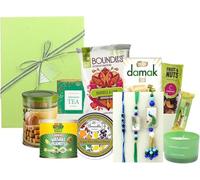 Emartbuy Raksha Bandhan Rakhi Gift Hamper with Peacock Rakhi Lumba Set, Snacks Treats, Tea, Dry Fruits, Sugar-Free Sweets, Scented Candle for Brother Bhaiya, Bhabhi, Sister in Law