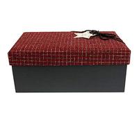 Emartbuy Red & Black Textured Fabric Gift Box With Ribbon - Luxury Pre-Assembled Rigid Hamper Box | 1200 GSM Paperboard | Recyclable - 28 × 18 × 13 cm Ideal for Festive Gifts, Luxury Gifting