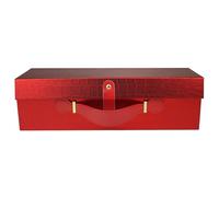 Emartbuy Red Folding Magnetic Bottle Gift Box with Leather Handle - Luxury Croc Textured Rigid Wine Gift Box for Birthdays, Anniversaries & Festive Hampers (33.5 x 10.2 x 10.1 cm)