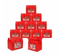 Emartbuy Red Gift Boxes With Clear Window & Handle 15x11x9 cm - Pack of 24 | Flat Pack, Quick Assembly, Holds Up To 350G, Eco-Friendly, Space-Saving Storage. Perfect For Cupcakes, Favors & Gifts