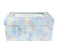 Emartbuy Rigid Gift Box, 28 x 18 x 13 cm, Blue Pastel Box with Lid, MultiColoured Balls Decoration and 100g Shredded Paper in White
