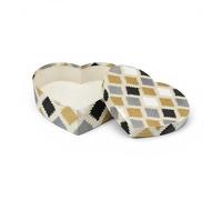 Emartbuy Rigid Heart Shaped Handmade Cotton Paper Gift Box - Large Size - 1 (22 × 19.5 × 9 cm), Printed Black Gold White with Cream Interior, Presentation Box for Romantic & Special Occasion Gifts