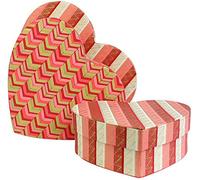 Emartbuy Rigid Heart Shaped Handmade Cotton Paper Gift Boxes - Set of 3 Nesting Sizes, Printed Red Pink Gold with Red Interior, Luxury Keepsake Boxes for Valentine’s, Wedding & Celebration Gifts