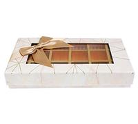 Emartbuy Rigid Luxury Rectangle Shaped Presentation 18 Compartments Truffle Chocolate Gift Box, Pink Marble Print, Window Lid, Removable Inner Partition and Beige Satin Bow