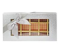 Emartbuy Rigid Luxury Rectangle Shaped Presentation 18 Compartments Truffle Chocolate Gift Box, Silver Metallic, Window Lid, Removable Inner Partition and Silver Satin Bow