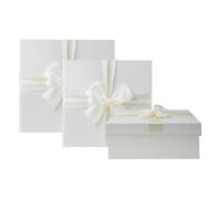Emartbuy Set of 3 Luxury Square Rigid Ivory Gift Boxes with Lid & Satin Ribbon - Premium Matte Gift-Ready Storage & Hamper Boxes for Birthdays, Weddings, Christmas & Corporate Gifting