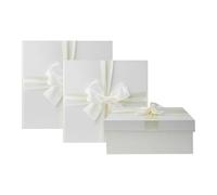 Emartbuy Set of 3 Luxury Square Rigid Ivory Gift Boxes with Lid & Satin Ribbon - Premium Matte Gift-Ready Storage & Hamper Boxes for Birthdays, Weddings, Christmas & Corporate Gifting