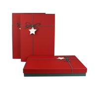 Emartbuy Set of 3 Rigid Rectangle Gift Boxes - Green/Red | Large 42×30×8.5cm, Medium 40.5×28.5×7cm, Small 39×27×5.5cm | Luxury Present Packaging Ideal for Hampers, Clothing, Christmas & Gifting