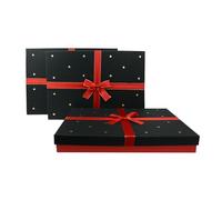 Emartbuy Set of 3 Rigid Rectangle Gift Boxes - Red/Black with Stars | Large 42×30×8.5cm, Medium 40.5×28.5×7cm, Small 39×27×5.5cm | Luxury Hamper Boxes for Christmas, Clothing & Premium Gifting