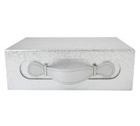 Emartbuy Silver Glitter Folding Magnetic Gift Box with Faux Leather Handle - 33 x 25 x 12 cm - Fits Hampers, Books & Mid-Size Gifts - Birthdays Weddings Corporate Gifting Retail