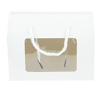 Emartbuy Strong Paper Gift Box, 20 cm x 15 cm x 11 cm, White Kraft Bag with Clear Window and Carry Handle - Pack of 24