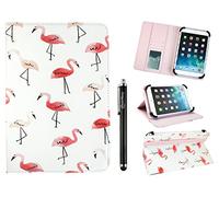 Emartbuy Universal 10-11.5 Inch Flamingo Multi Angle Folio Wallet Case Cover With Card Slots Pink Elastic Strap and Stylus Pen Compatible With Selected Devices Listed Below