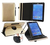 Emartbuy Universal 9.1 Inch - 10.1 Inch Metallic Gold 360 Degree Rotating Stand Folio Wallet Case Cover Black Elastic Strap and Stylus Pen Compatible With Selected Devices Listed Below