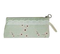 Emartbuy Vintage Floral Fabric Pouch - Embroidered Multipurpose Zip Case for Stationery, Makeup & Gifting - Sea Green
