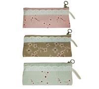 Emartbuy Vintage Floral Fabric Pouch - Embroidered Multipurpose Zip Case for Stationery, Makeup & Gifting - Pack of 3