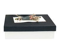 Emartbuy White/Black Rigid Gift Box 23 cm x 17 cm x 6.5 cm - Luxury Cardboard Box|Premium Packaging for Hampers, Birthdays, Weddings, Corporate Gifting