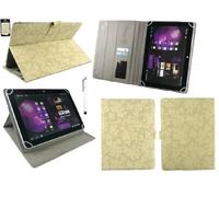 Emartbuy White Stylus + Vintage Floral Beige PU Leather Multi Angle Executive Folio Wallet Case Cover With Card Slots Compatible With Tesco Hudl 2 8.3" Inch Wi-Fi Tablet and Selected 8-9 Inch Tablets
