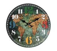 Emartbuy World Map 13 Inch Chic Vintage Style Round Wall Clock | Battery operated quartz movement with a clear easy-to-read dial, ideal for home, office, kitchen, bedroom & living room décor