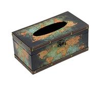 Emartbuy World Map Tissue Box Holder MDF Trunk Style Locking Lid Storage