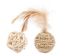 EMASDGEY Straw Weaving Rattan-Ball Pet Toy Feather Built-in-Bell Cute Playing for Kitten for Indoor for for Self-plays