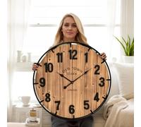 EMAX HOME Large Old Town Farmhouse Wall Clock 30 Inches Rustic Antique Wood with Metal Circle and Large Numerals Silent Battery Operated Wall Clock for Office Kitchen Bedroom Living Room