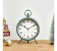 EMAX HOME Vintage Rustic Green Table Clock on Stand, Decorative Desk and Shelf Clock，Decorative Battery Operated Table Top Clock for Living Room，Silent Non-Ticking