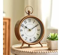 EMAX HOME Vintage Small Table Clock on Stand, Decorative Desk and Shelf Clock Farmhouse Mantel Non-Ticking Clock Rustic Metal Frame with Antique Gold Finish 9.3 Inch