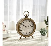 EMAX HOME Vintage Table Clock on Stand, Decorative Desk and Shelf Clock Rustic Mantel Clock Non-Ticking, Metal Frame with Antique Gold Finish