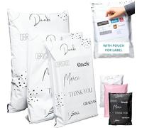 EMBALLAX - 60 Parcel Bags Shipping Label Pouch - 3 Sizes M/L/XL - Tamper-Proof/Tear-Proof/Waterproof - Postage Bags for Clothes & Carton - Packaging & Mailing Plastic Bags for Vinted - Thank You