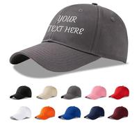 Embanaluxe Personalised Baseball Cap, Customised Adults Unisex Printed Hats, Embroidery Text Logo Cotton Adjustable Caps for Adults Kids, 3D Customized Embroidery Gift Cap for Men Women Gray