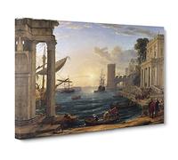 Embarkation Of The Queen Of Sheba By Claude Lorrain Canvas Print | Gallery Wrapped 30mm Frame Wall Art | 24x16 inches | Ready to Hang | Classic People Picture | Living Room Bedroom Lounge Office