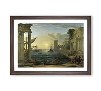 Embarkation of The Queen of Sheba by Claude Lorrain Framed Print | A2 Walnut Framed Wall Art | Ready to Hang | Modern Nature Picture | Living Room Bedroom Lounge Office