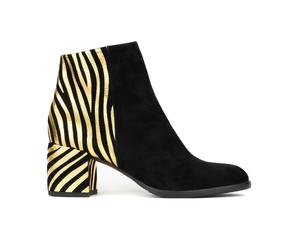 Embassy London Impala - Black & Gold - Women's Suede Ankle Boot with Block Heel & Gold Foil Zebra Stripes - UK 3 / EU 36 / US 5