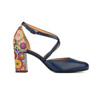 Embassy London Kylie - Navy & Signature Print - Women's leather strappy 3 inch block heel in navy - UK 7 / EU 40 / US 9
