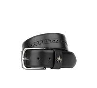 Embassy London Scott - Black Shine - Men's smooth full-grain black leather belt with broguing - 44in/115cm