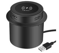 Embedded Desktop Wireless for CHARGER, 15W Fast Charging Recessed Wireless for CHARGER Pop-up USB Inductive Charging Pad with 2 USB Ports 5V/2A