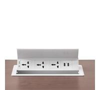 Embedded Flip Desktop Socket, Pop-Up Aluminum Alloy Brush Dustproof Wire Box Socket is Suitable for Office Hotel Furniture,White