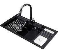 Embedded Quartz Stone Large Basin Bar Sink with High and Low Steps -, Stylish, Perfect for Home Bars and Kitchens, Easy to Clean, Modern Design