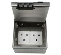 Embedded Socket Box with 2 UK Standard 3-Pin Outlets, Waterproof Sealed for Floor or Desktop Installation, PC and Stainless Steel Construction, Silver Gray