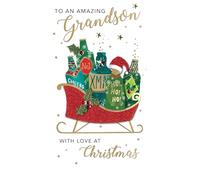 Embellished Amazing Grandson Champagne Hand-Finished Christmas Greeting Card XCDC455