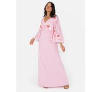 Maya Deluxe Women's Maxi Dress Ladies V-Neck Long Cape Sleeve Floral Sequin Embellished A-line for Wedding Guest Evening Occasion, Cherry Blossom, 18