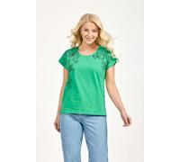 Embellished Glitter Leaf Print Top - Green - 12