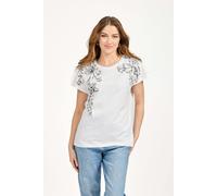 Embellished Glitter Leaf Print Top - White - 14
