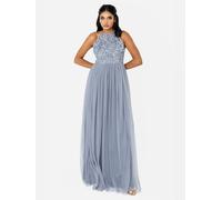 Maya Deluxe Women's Ladies Bridesmaid Maxi Dress Halter Neck Sequin Embellished Prom Graduation Wedding, Dusty Blue, 10