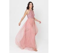 Maya Deluxe Women's Ladies Bridesmaid Maxi Dress Halter Neck Sequin Embellished Prom Graduation Wedding, Blossom, 18