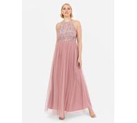 Maya Deluxe Women's Ladies Bridesmaid Maxi Dress Halter Neck Sequin Embellished Prom Graduation Wedding, Vintage Rose, 10