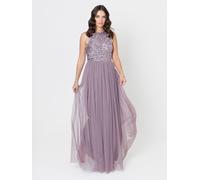 Maya Deluxe Women's Ladies Bridesmaid Maxi Dress Halter Neck Sequin Embellished Prom Graduation Wedding, Moody Lilac, 12