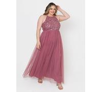 Maya Deluxe Women's Ladies Bridesmaid Maxi Dress Halter Neck Sequin Embellished Prom Graduation Wedding, Desert Rose, 10