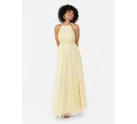 Maya Deluxe Women's Ladies Bridesmaid Maxi Dress Halter Neck Sequin Embellished Prom Graduation Wedding, Lemon, 22